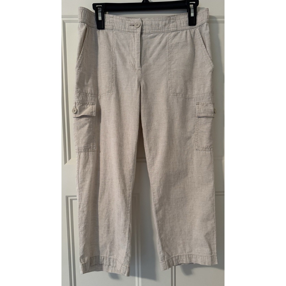 Talbots Linen Cotton Blend Beige Capris Women's Size 6P Petites Pull On Comfort